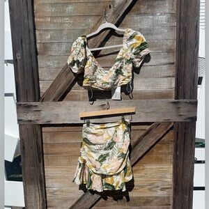 One and only collective - Floral Crop Top & Skirt Set in Green, Yellow, Blush